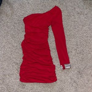 Emerald Sundae Red One Shoulder Dress